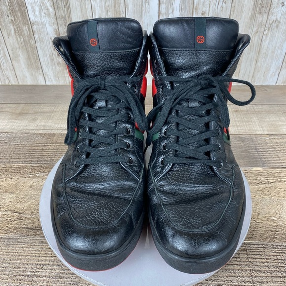 Gucci Authentic Black/Red Leather Praga Karibu High Top Sneakers Size 11.5 G - Picture 3 of 14